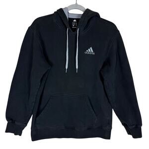 Adidas Hoodie Mens Small Black Fleece Lined Cotton Drawstring Kangaroo Pockets